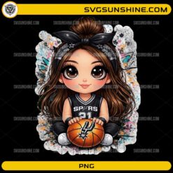 Cute Spurs Girl SVG design featuring a cartoon basketball fan girl holding a basketball
