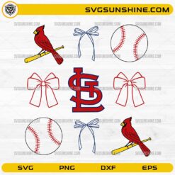 St. Louis baseball bow SVG design with baseballs and cardinal graphics
