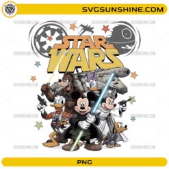 Star Wars Disney characters PNG Mickey and friends with lightsabers galaxy design