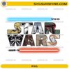 Star Wars logo PNG with blue and red lightsabers and character textures