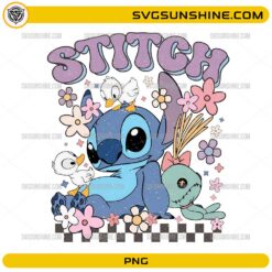 Cute Stitch floral PNG with flowers and cartoon style