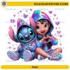 Cute Stitch and girl wearing neon hoodies with hearts PNG
