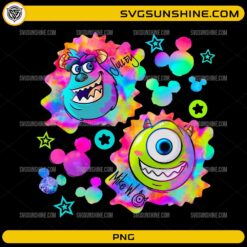 Sulley and Mike tie dye PNG cute monsters colorful splash design