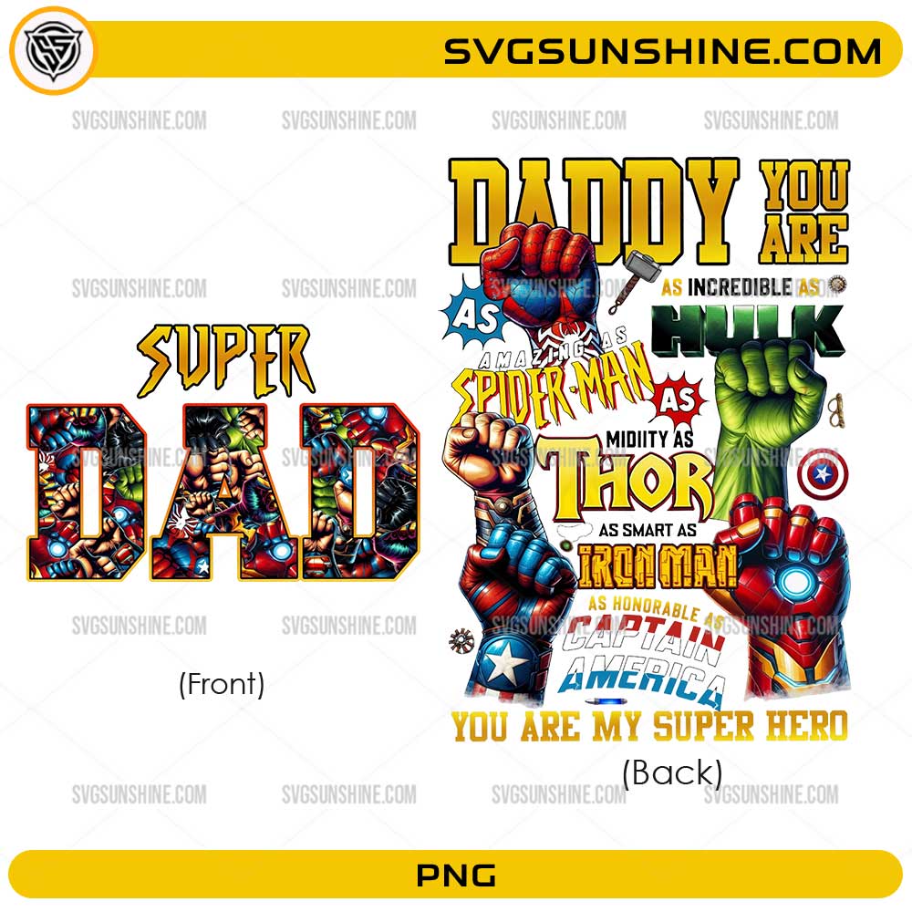Super Dad Superhero PNG bundle with front and back Father’s Day design
