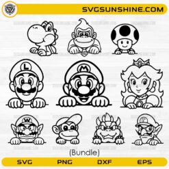 Super Mario Characters Bundle SVG featuring Mario Luigi Peach Yoshi and friends
