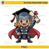 Cute Thor graduation PNG holding diploma with graduation cap