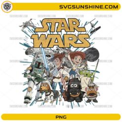 Toy Story Star Wars mashup PNG with cartoon characters and lightsabers