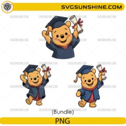 Cute Winnie The Pooh graduation bundle PNG with diploma and graduation cap