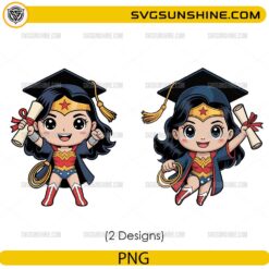 Wonder Woman Hero Graduation PNG Bundle, Cute Superhero Graduate Digital Download