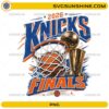 2026 Knicks Finals PNG New York Knicks basketball championship graphic with trophy and basketball hoop