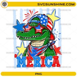 4th of July Alligator PNG with patriotic gator wearing USA sunglasses and flag cap