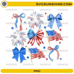 4th of July patriotic bows, American flags, and fireworks PNG clipart