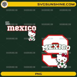 Hello Kitty Mexico Soccer PNG Bundle featuring two Mexico-inspired football designs with Hello Kitty and soccer ball for sublimation projects.