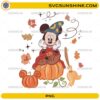 Mickey Mouse Halloween Pumpkin PNG featuring a wizard costume, pumpkin, autumn leaves, and witch broom with transparent background for sublimation