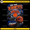 New York Knicks Basketball PNG featuring New York skyline, subway train, basketball, and New York Forever text