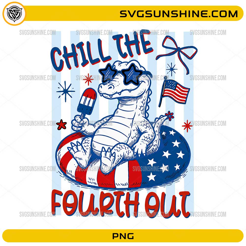 Chill The Fourth Out PNG with patriotic crocodile, star sunglasses, pool float, and popsicle