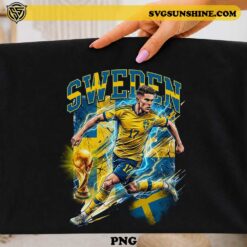 Viktor Gyökeres Sweden soccer PNG with Sweden national team colors and Swedish flag artwork for football t-shirts, sublimation printing, Cricut projects, and sports fan merchandise.