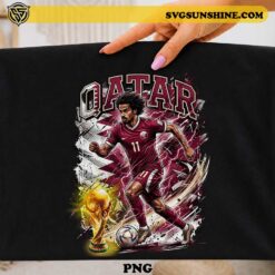 Akram Afif Qatar soccer PNG with Qatar national team colors for football t-shirts, sublimation printing, Cricut projects, and sports fan merchandise.