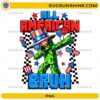 All American Bruh PNG with patriotic gamer character, Uncle Sam hat, sunglasses, and fireworks