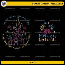 All Your Dreams Can Come True Castle PNG Bundle featuring a colorful princess castle design and magical fireworks sublimation artwork.