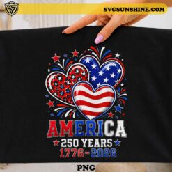 America 250 Years Flag Heart PNG featuring patriotic American flag hearts, stars, fireworks, and 1776–2026 artwork for t-shirts, sublimation, Cricut, and Fourth of July merchandise.