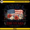 America 250 Years Floral PNG featuring a distressed American flag, patriotic flowers, and 1776–2026 anniversary design