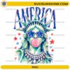 America 4th of July Girly PNG featuring Statue of Liberty with star sunglasses and pink bubble gum
