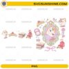 Beauty and the Beast Mrs. Potts PNG featuring Mrs. Potts, enchanted books, roses, royal mirror, tiara, and transparent background.