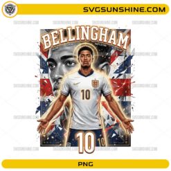 Bellingham England Football PNG fan art with number 10 jersey and England flag background