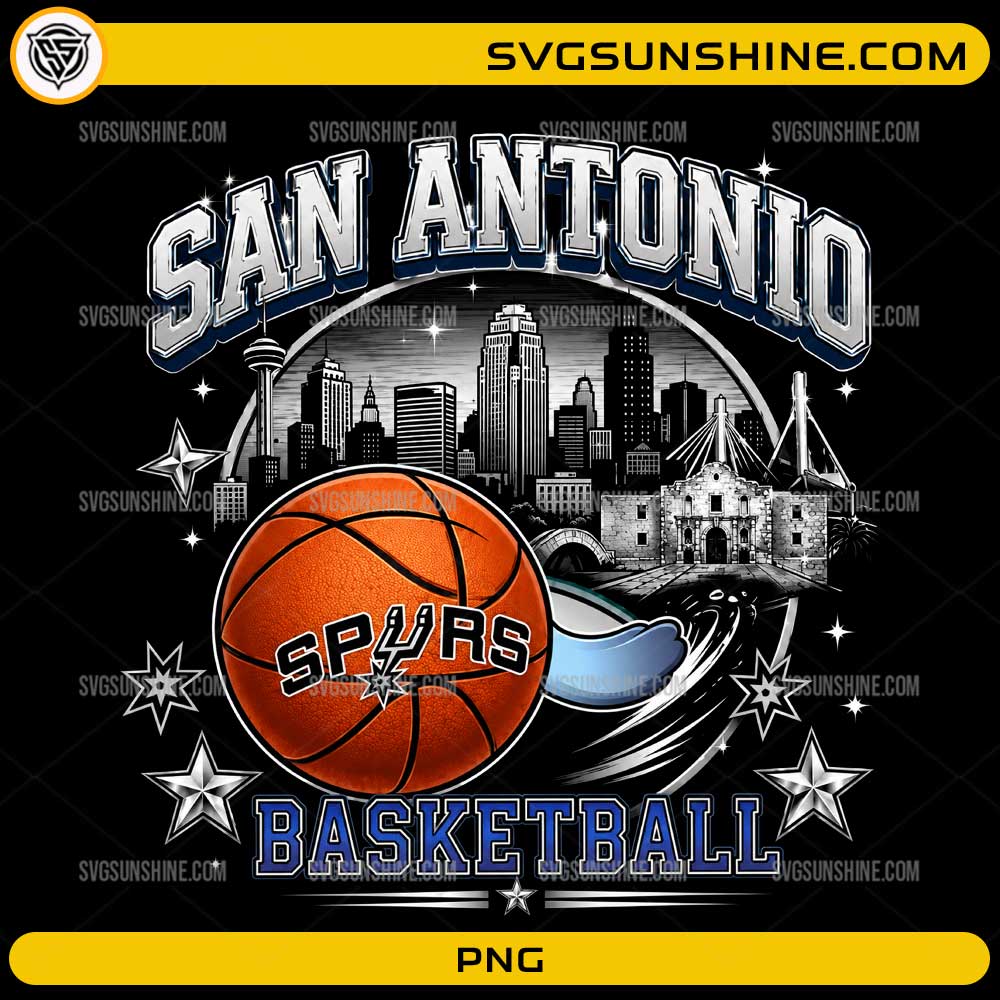 Bluey San Antonio Basketball PNG featuring a basketball-inspired design with the San Antonio skyline and sports graphics.