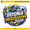 Bosnia and Herzegovina 2026 Soccer PNG with soccer ball, blue yellow colors, stars, mountains, and bridge design