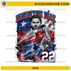 Brereton Díaz Chile Soccer PNG with number 22 football player artwork, red blue white colors, and dynamic sports design