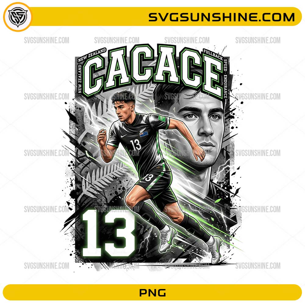Cacace New Zealand World Cup 2026 PNG with number 13 jersey and silver fern football fan art