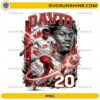 Alt Text David Canada Soccer PNG with number 20 football player artwork, red white Canada colors, and dynamic striker design