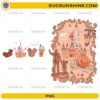 Disney Fall Castle PNG featuring a magical castle, autumn pumpkin, seasonal coffee, park-inspired treats, and transparent background.