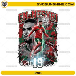 En-Nesyri Morocco World Cup 2026 PNG with number 19 jersey and bold football fan art