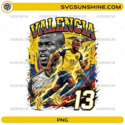Enner Valencia Ecuador Soccer PNG with number 13 football player artwork, yellow blue red colors, and dynamic striker design