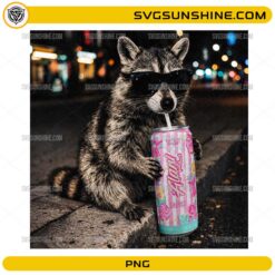 Funny raccoon drinking soda wearing sunglasses PNG design