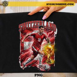 Granit Xhaka Switzerland soccer PNG with Switzerland national team colors and Swiss flag artwork for football t-shirts, sublimation printing, Cricut projects, and sports fan merchandise.