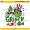 Grinch Mode On PNG clipart with the Grinch wearing a patriotic hat holding American flag ornaments