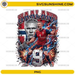 Haaland Norway World Cup 2026 PNG with number 9 jersey and explosive striker football fan art