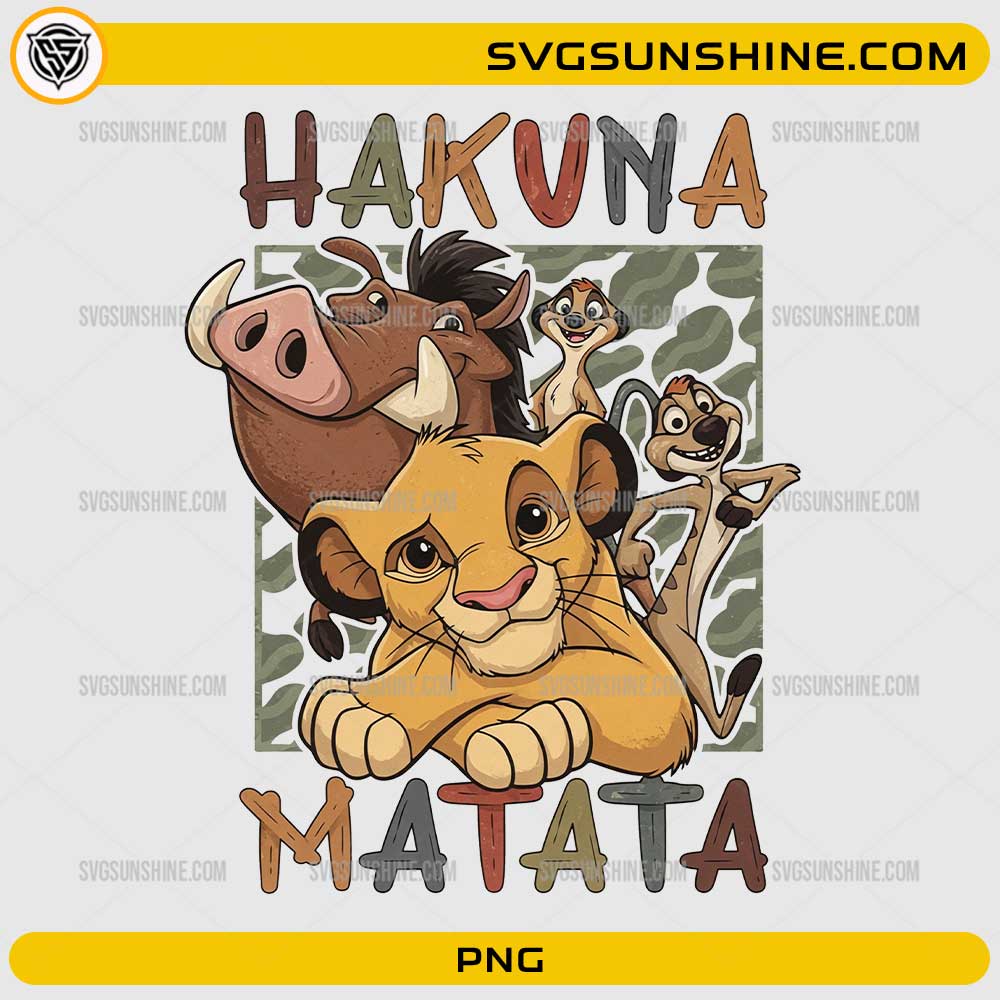 Hakuna Matata Lion King Friends PNG featuring cute safari cartoon animals for sublimation and DIY crafts