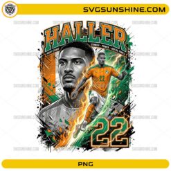 Haller Ivory Coast World Cup 2026 PNG with number 22 jersey and bold football fan art