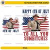Happy 4th of July PNG clipart with a cheerful patriotic character in front of American flag and fireworks