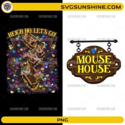 Heigh Ho Let's Go Seven Dwarfs Mine Train PNG featuring colorful gemstones and magical mine cart adventure design
