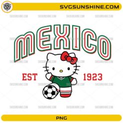 Hello Kitty Mexico 1923 Soccer PNG featuring Hello Kitty wearing a green Mexico-inspired football jersey with a soccer ball and Mexico 1923 typography.