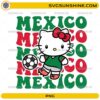 Hello Kitty Mexico Soccer PNG featuring Hello Kitty wearing a green Mexico-inspired football jersey with a soccer ball and retro Mexico typography background.