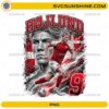 Hojlund Denmark Soccer PNG with number 9 football player artwork, red white colors, and dynamic striker design