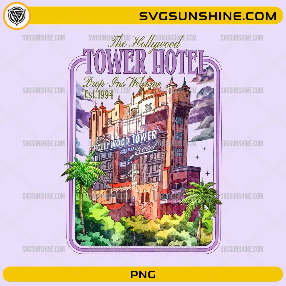 Vintage Hollywood Tower Hotel watercolor PNG inspired by a classic Disney theme park attraction.