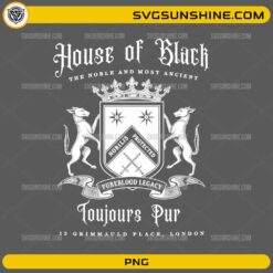 House of Black PNG featuring a noble family crest with gothic typography and magical heraldic artwork